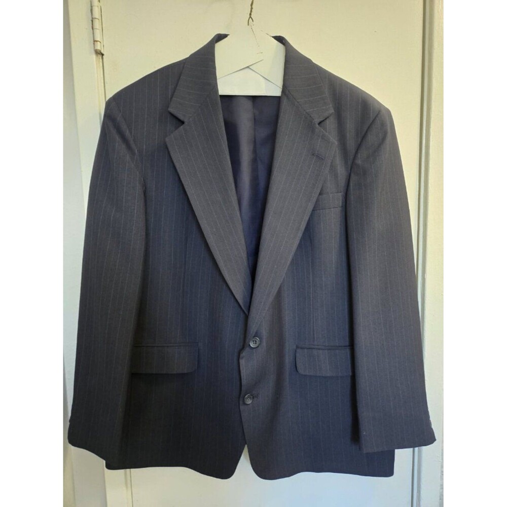 Reed St James Men Blazer Suit Jacket Blue Pinstripe Vintage 44R SEE MEASUREMENTS